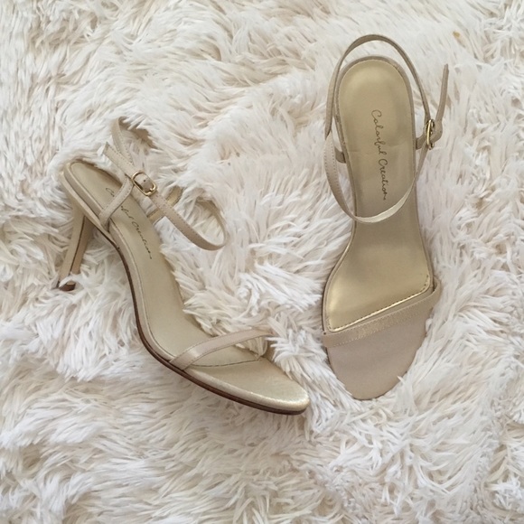 golden satin  heels - Picture 1 of 3